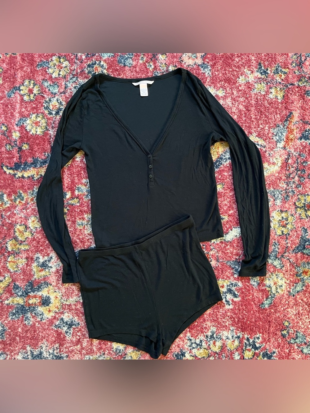 Victoria's Secret Black Long-Sleeve Henley Sleep Set including pants size M